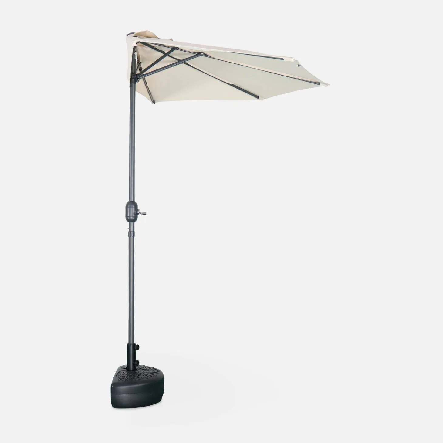 Halve parasol voor balkon 2,5m met centrale mast