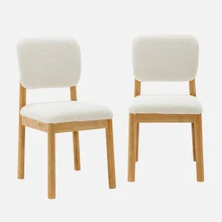 Heveahout en boucléstoffen stoel (set van 2)