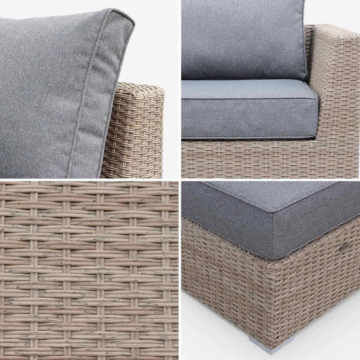 Hoek loungeset 5 plaatsen, rond wicker