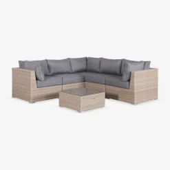 Hoek loungeset 5 plaatsen, rond wicker