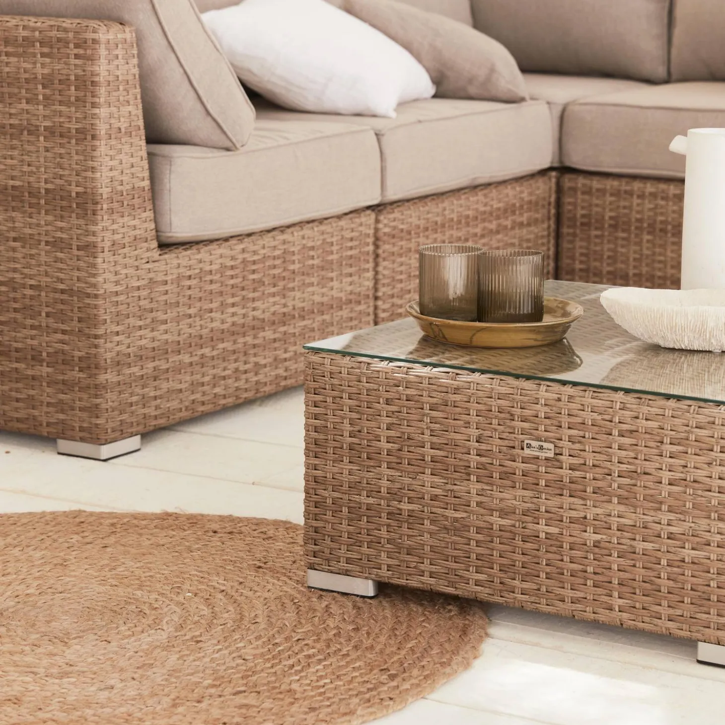 Hoek loungeset 5 plaatsen, rond wicker