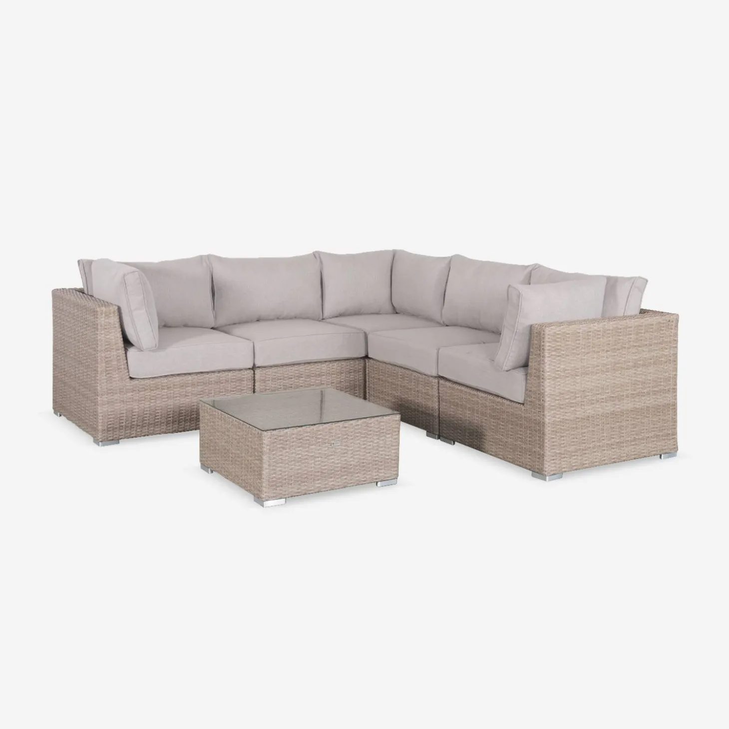 Hoek loungeset 5 plaatsen, rond wicker