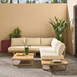Hoek tuinset van acaciahout en aluminium voor 5 personen
