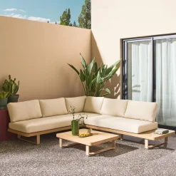 Hoek tuinset van acaciahout en aluminium voor 5 personen