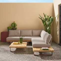 Hoek tuinset van acaciahout en aluminium voor 5 personen