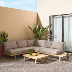 Hoek tuinset van acaciahout en aluminium voor 5 personen
