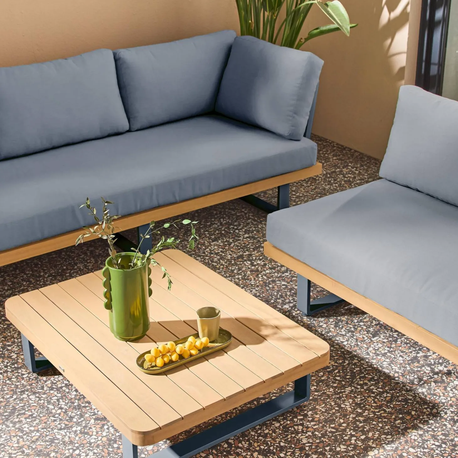 Hoek tuinset van acaciahout en aluminium voor 5 personen