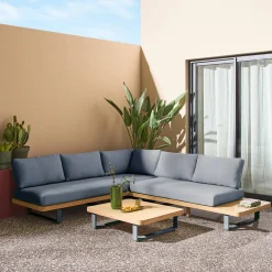 Hoek tuinset van acaciahout en aluminium voor 5 personen