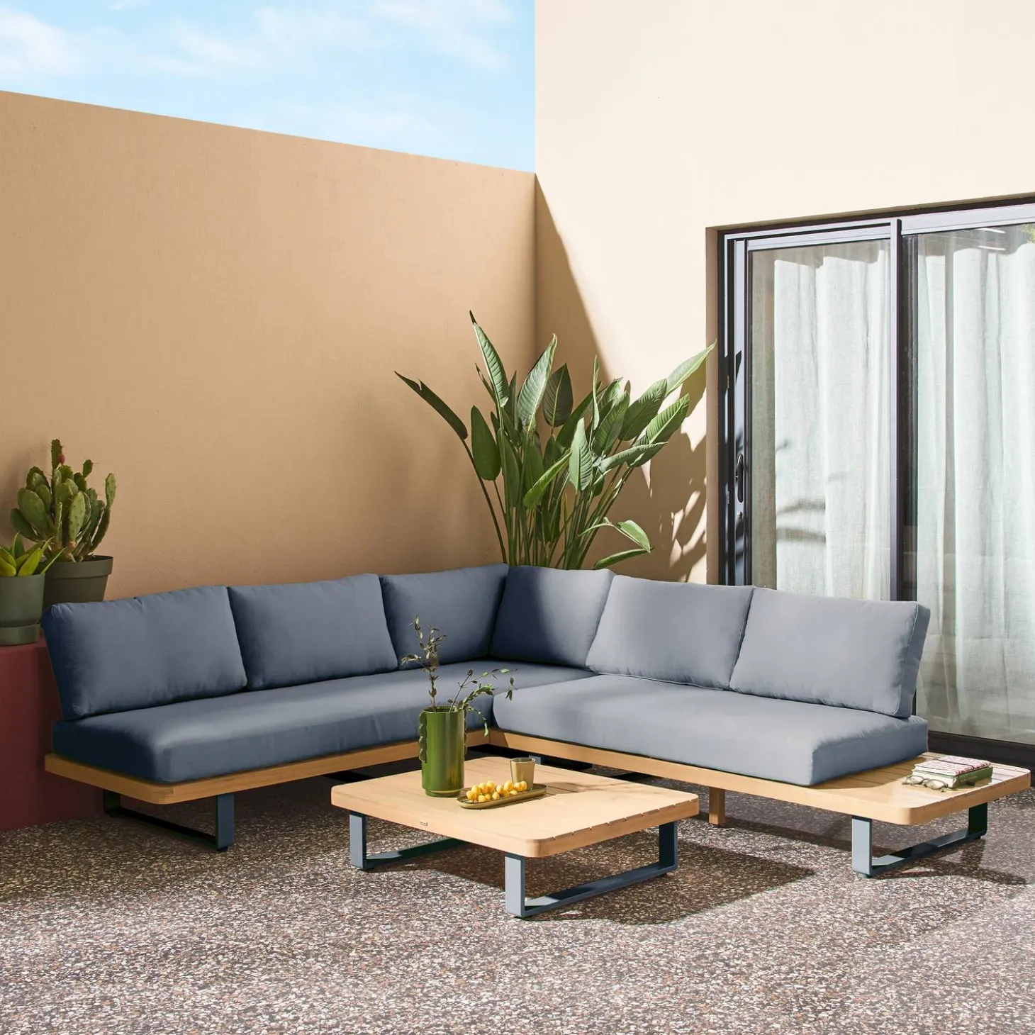 Hoek tuinset van acaciahout en aluminium voor 5 personen