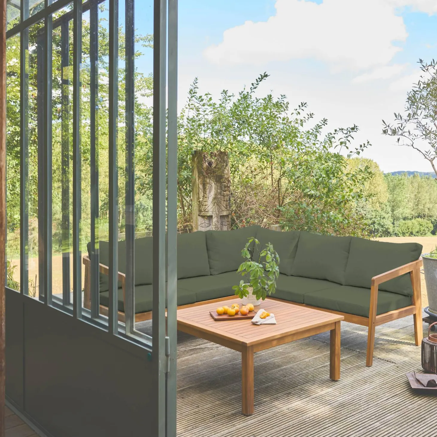 Hoek tuinset van acacia voor 5 personen