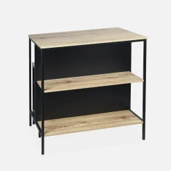 Hoge tafel van hout en metaal, 2 planken, 2 krukjes