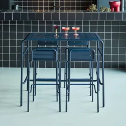 Hoge tuintafel met 4 hoge stoelen metaal