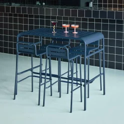 Hoge tuintafel met 4 hoge stoelen metaal
