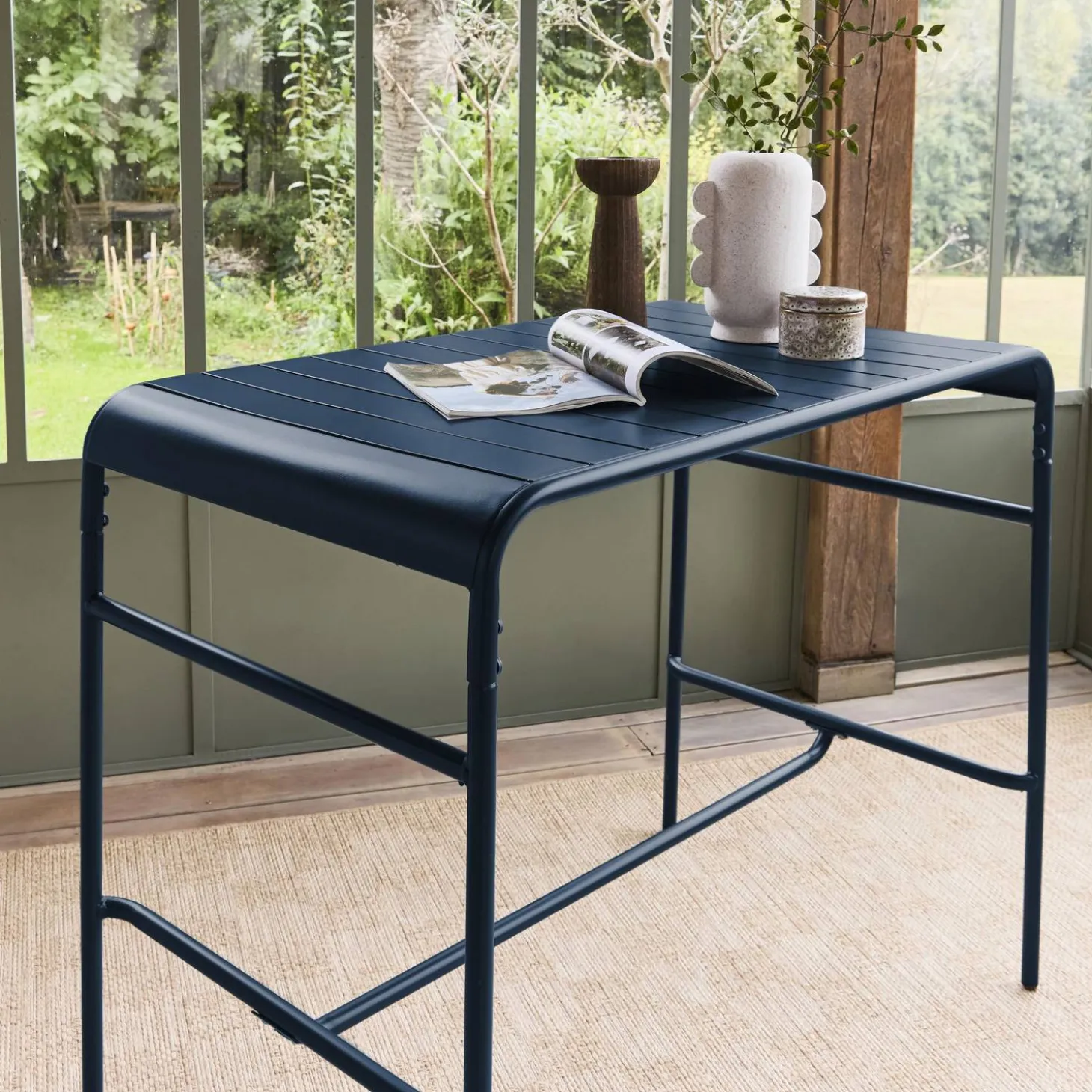 Hoge tuintafel 4 plaatsen metaal