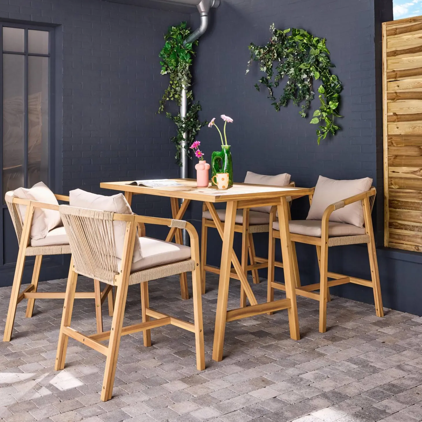 Houten acacia tuintafel met 4 stoelen