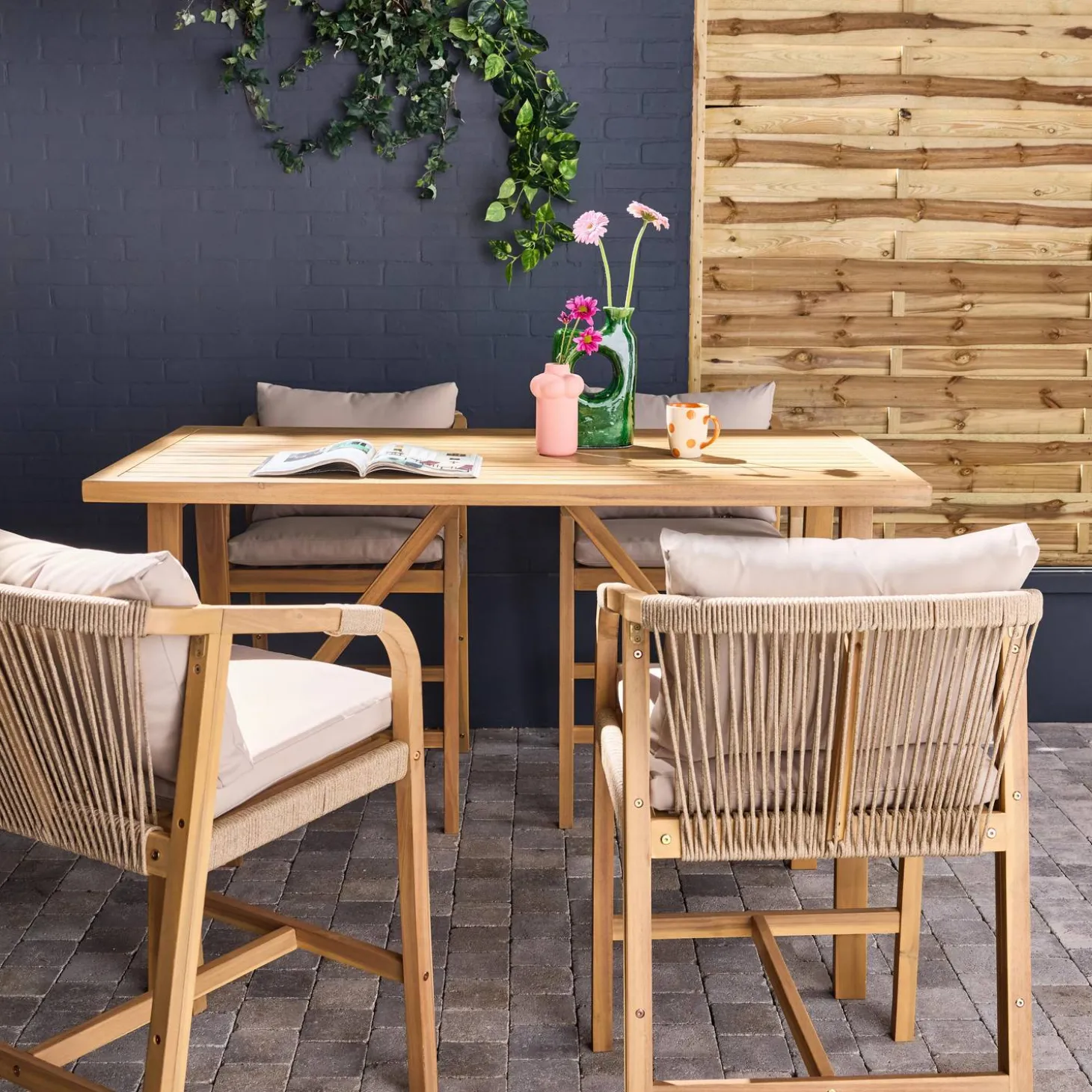 Houten acacia tuintafel met 4 stoelen