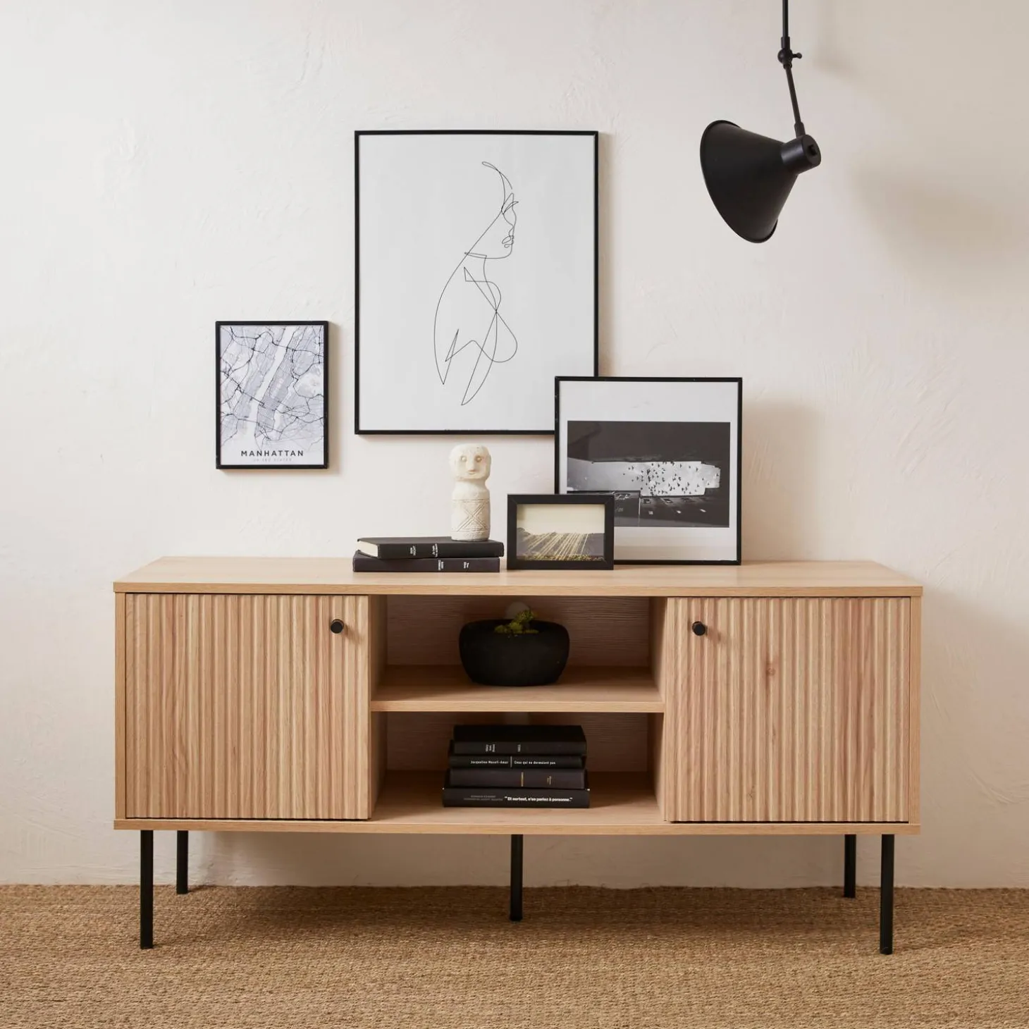 Houten decor TV-meubel, gegroefd - Braga