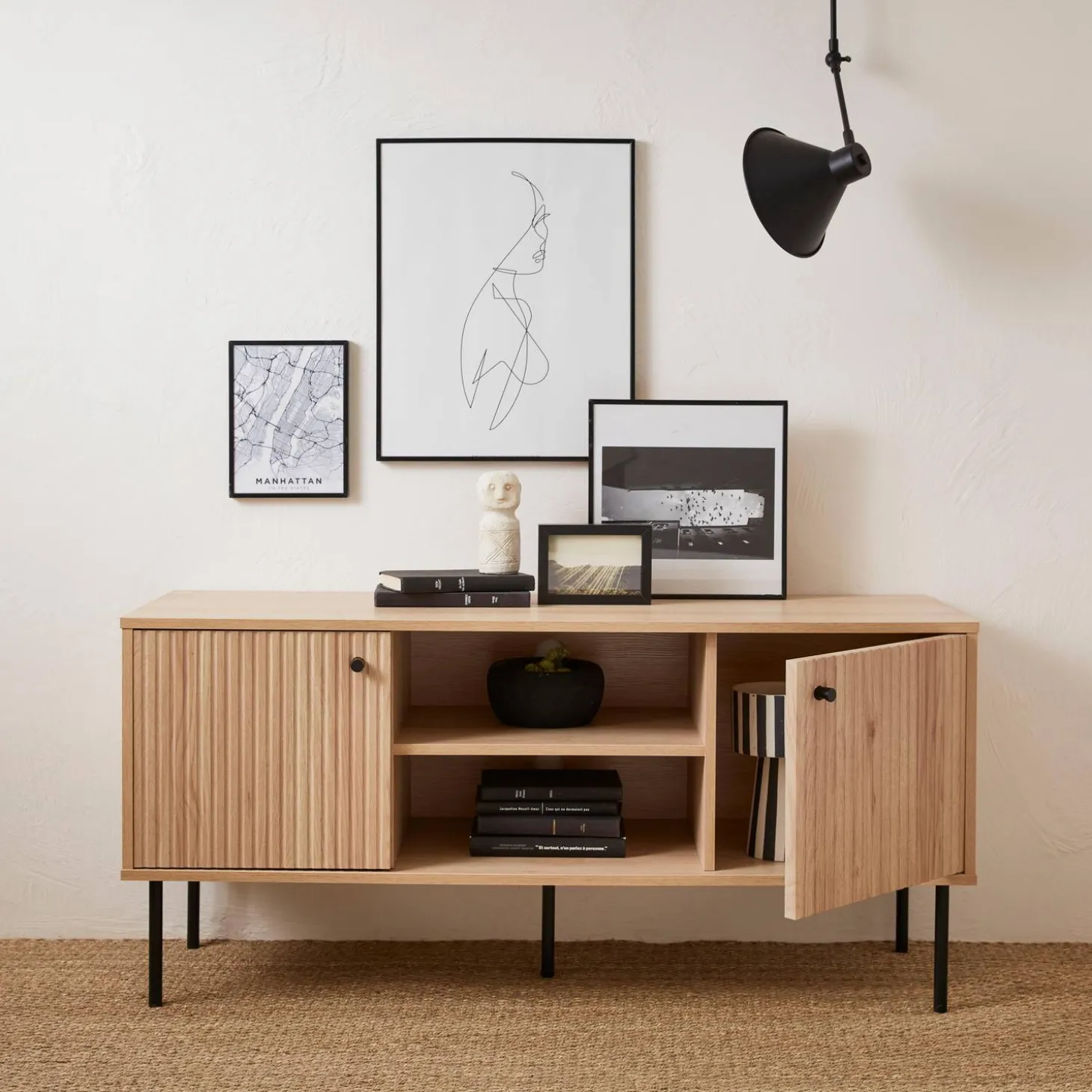 Houten decor TV-meubel, gegroefd - Braga