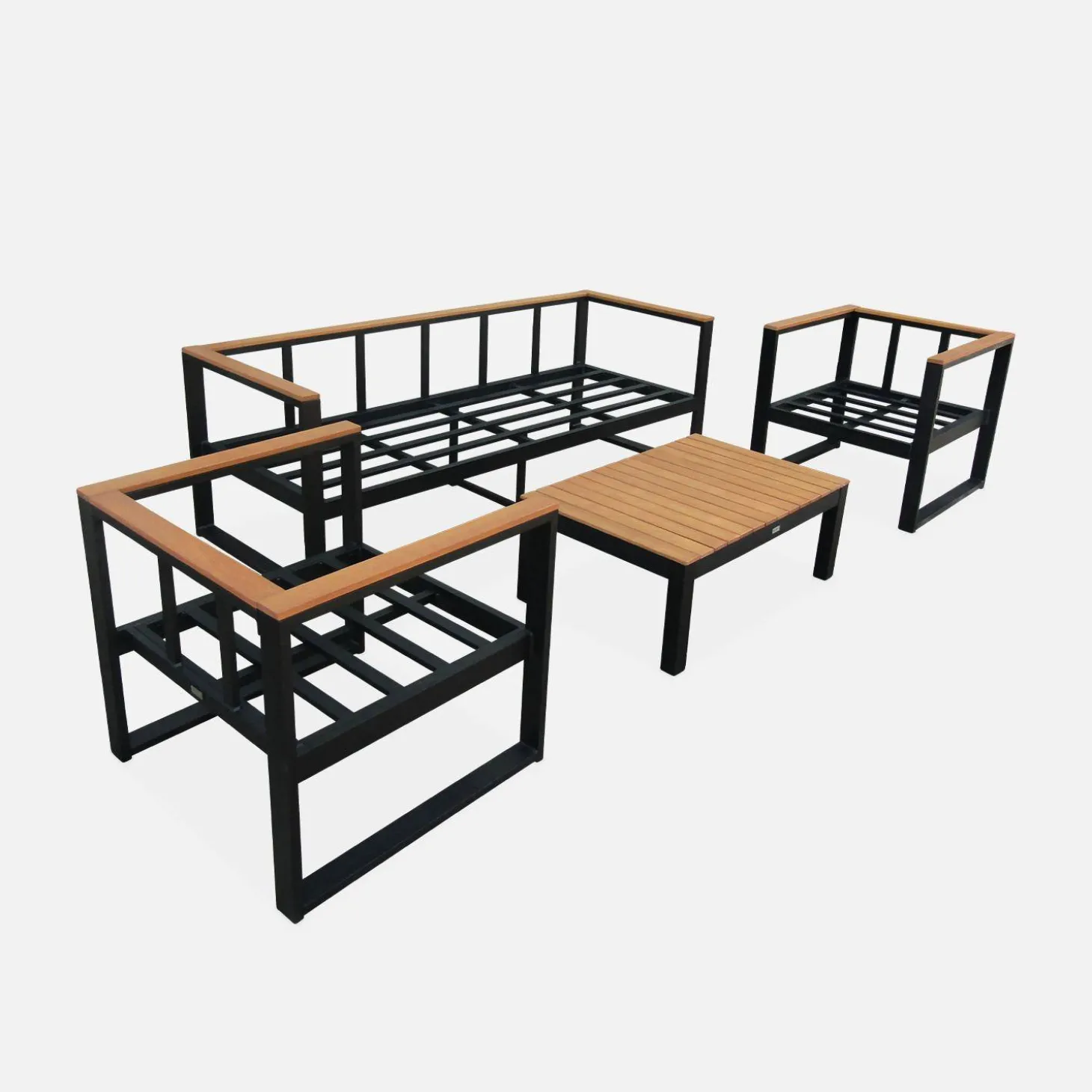 Houten en aluminium loungeset voor 5 personen