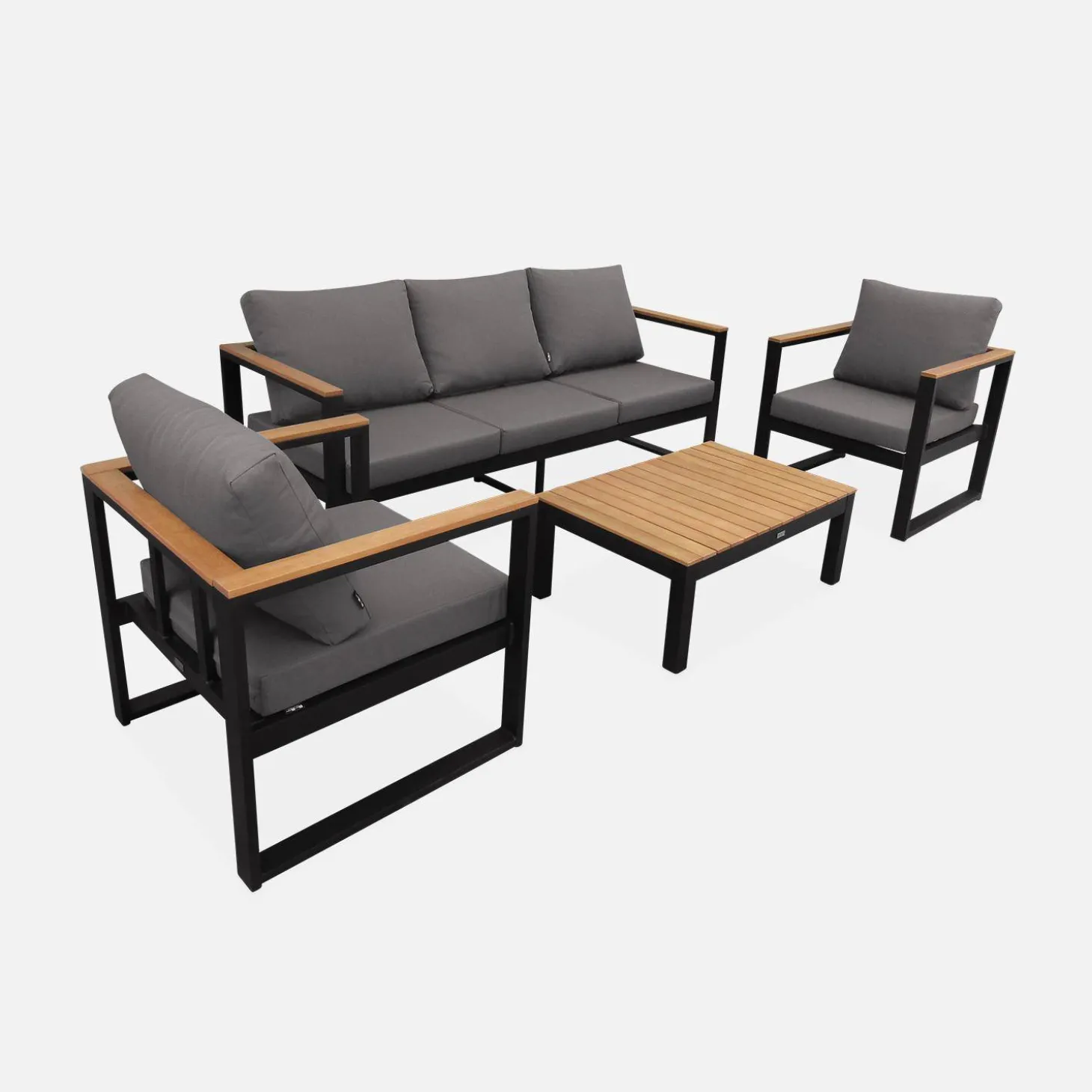Houten en aluminium loungeset voor 5 personen