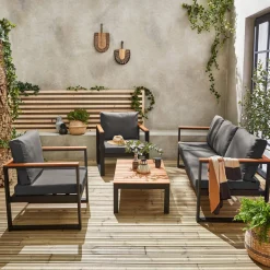 Houten en aluminium loungeset voor 5 personen