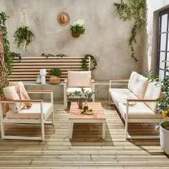Houten en aluminium loungeset voor 5 personen