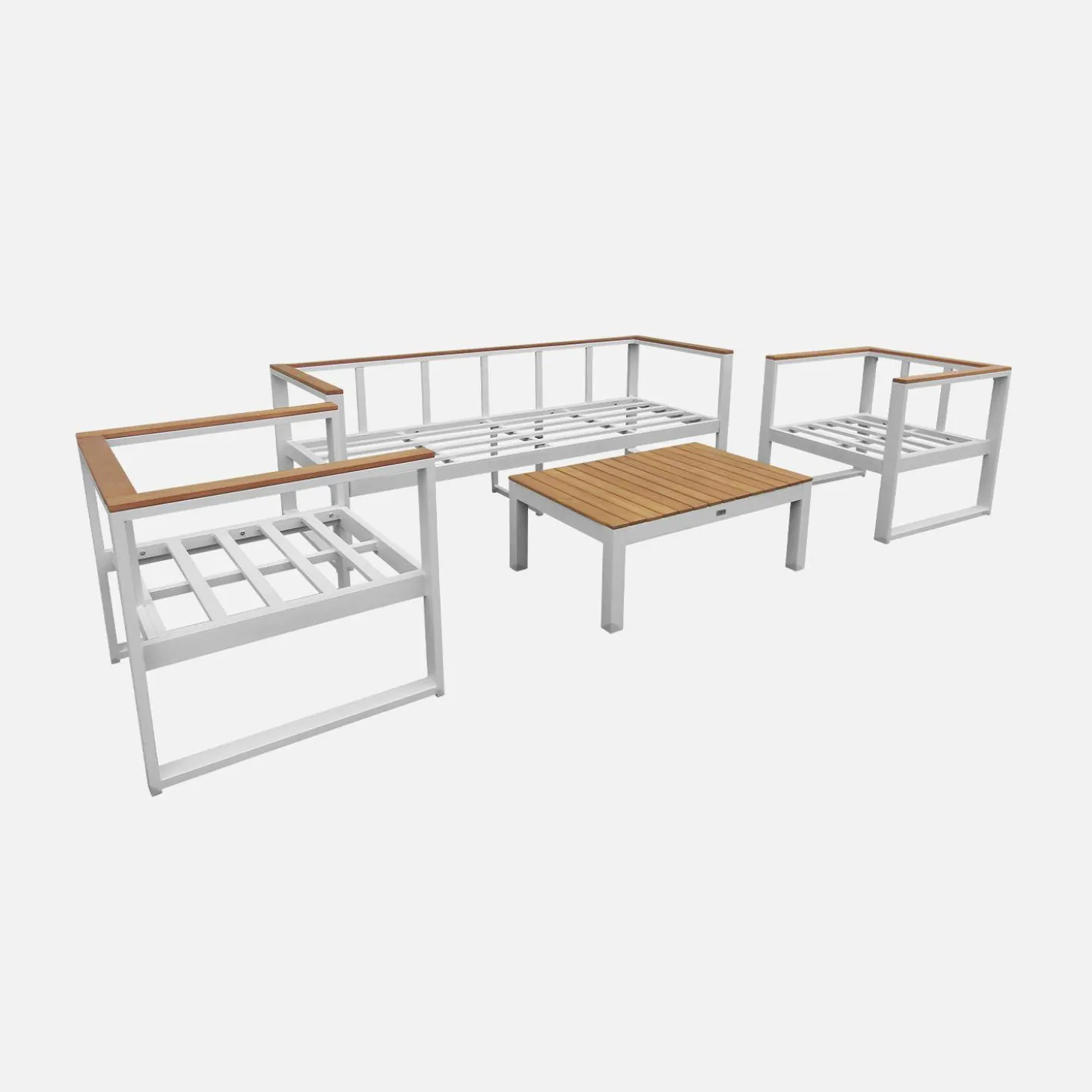 Houten en aluminium loungeset voor 5 personen