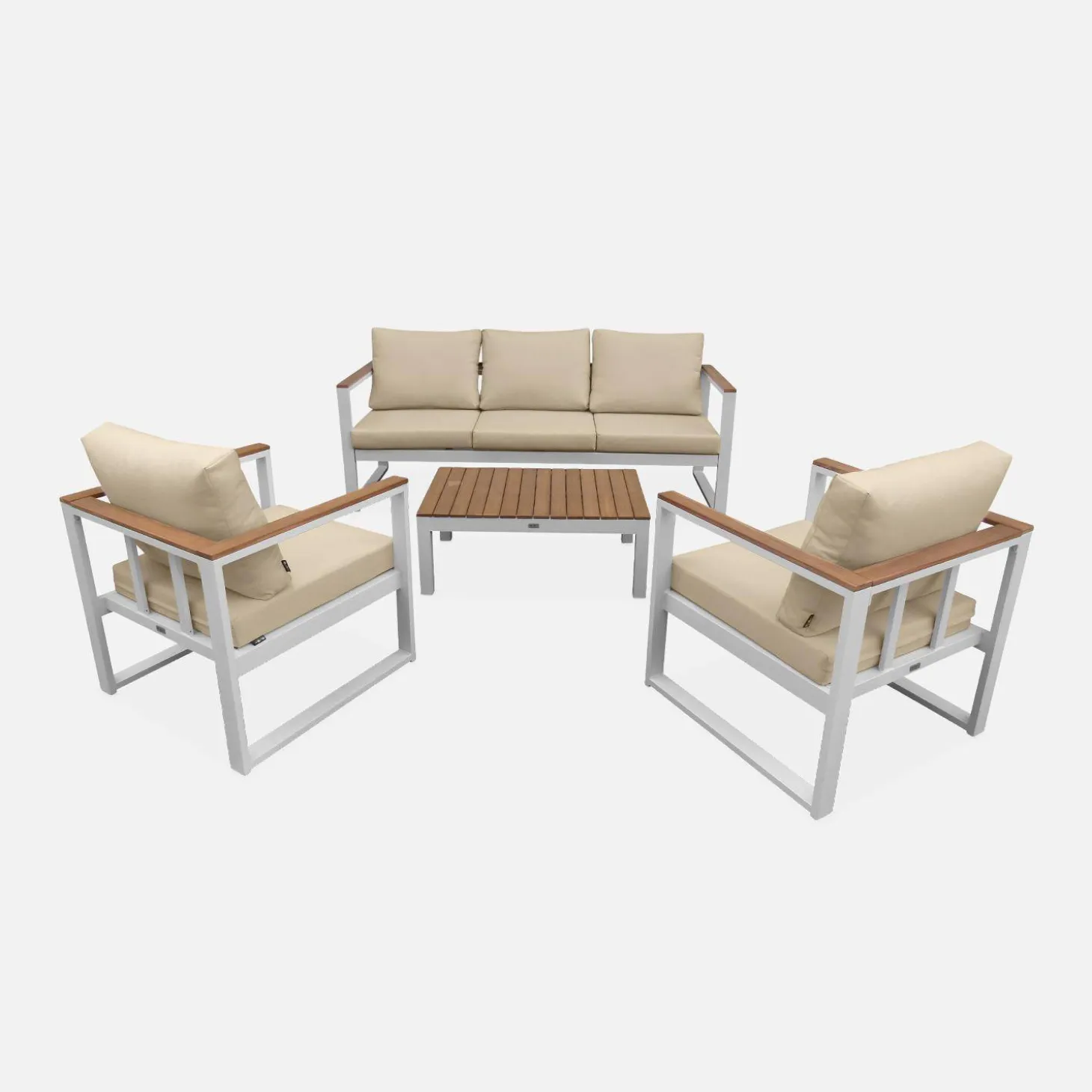 Houten en aluminium loungeset voor 5 personen
