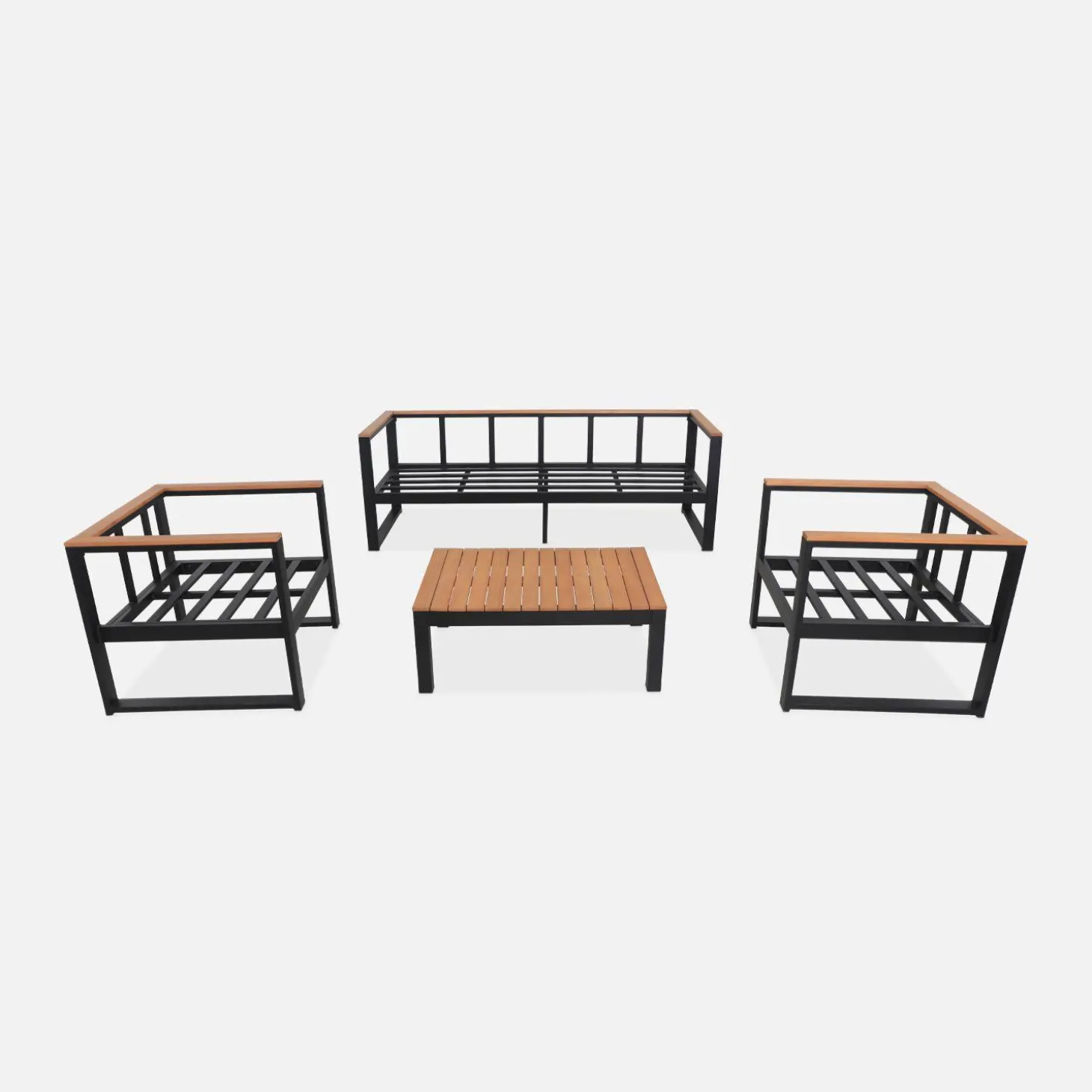 Houten en aluminium loungeset voor 5 personen