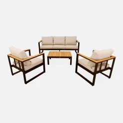 Houten en aluminium loungeset voor 5 personen