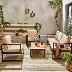 Houten en aluminium loungeset voor 5 personen