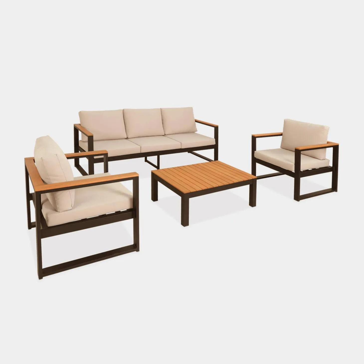 Houten en aluminium loungeset voor 5 personen