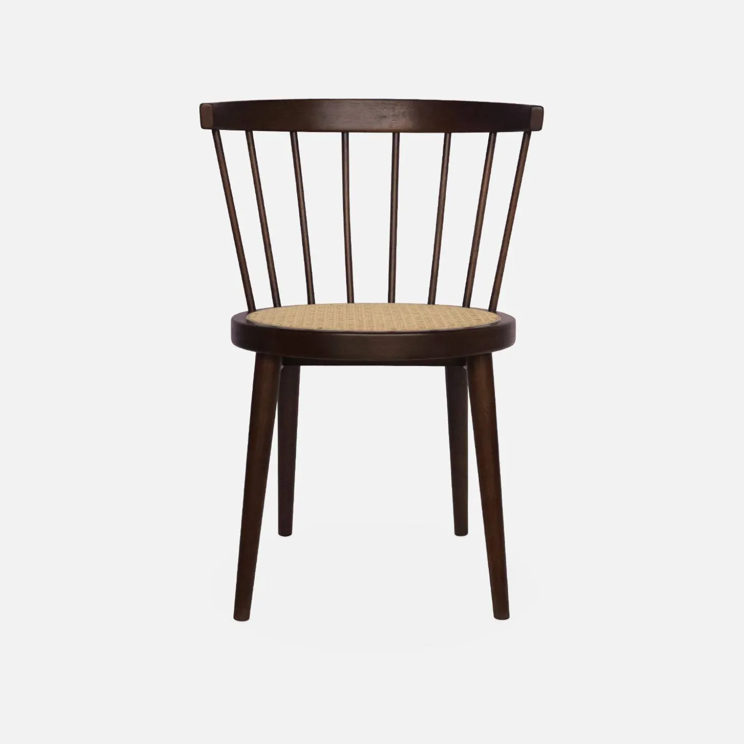 Houten en rotan stoelen (set van 4)