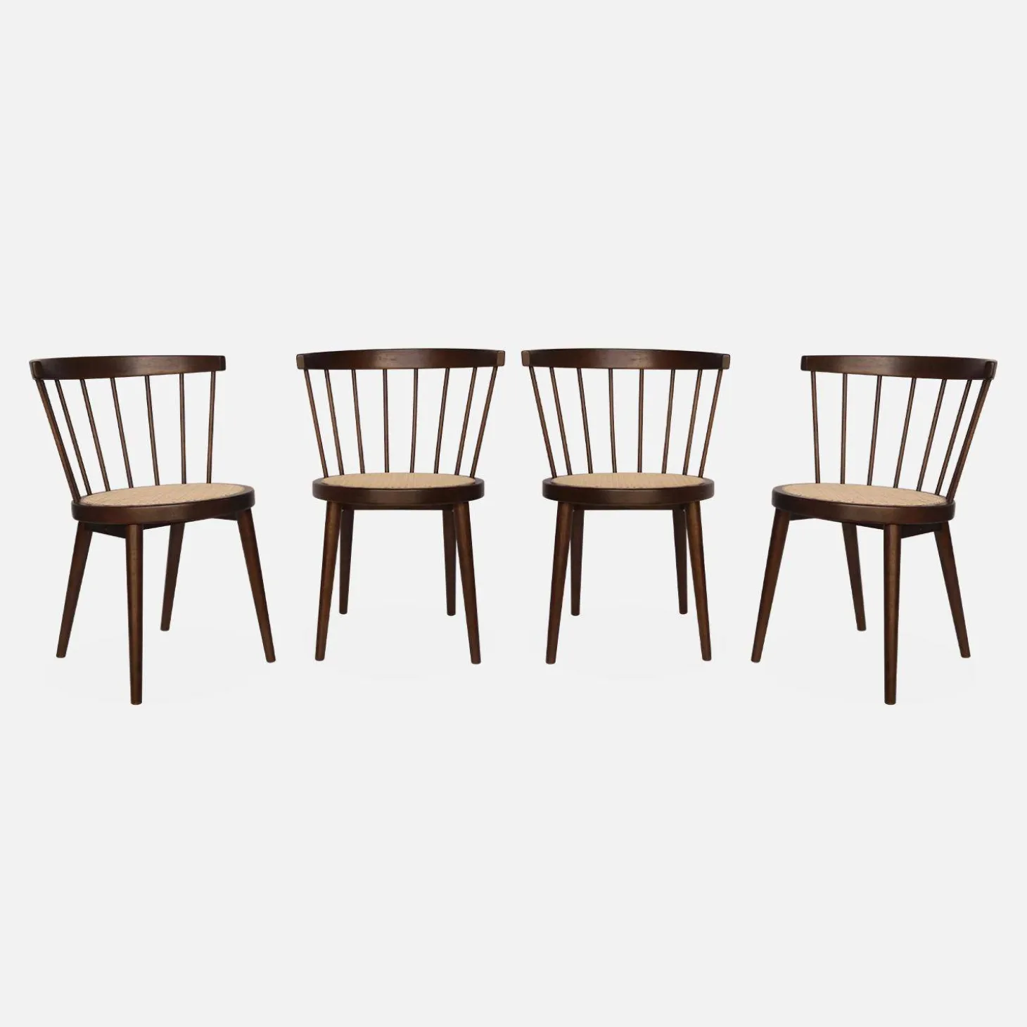 Houten en rotan stoelen (set van 4)