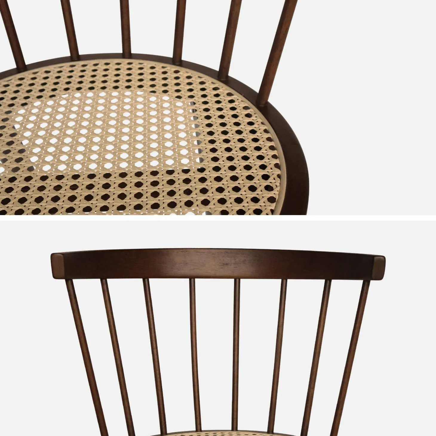 Houten en rotan stoelen (set van 4)