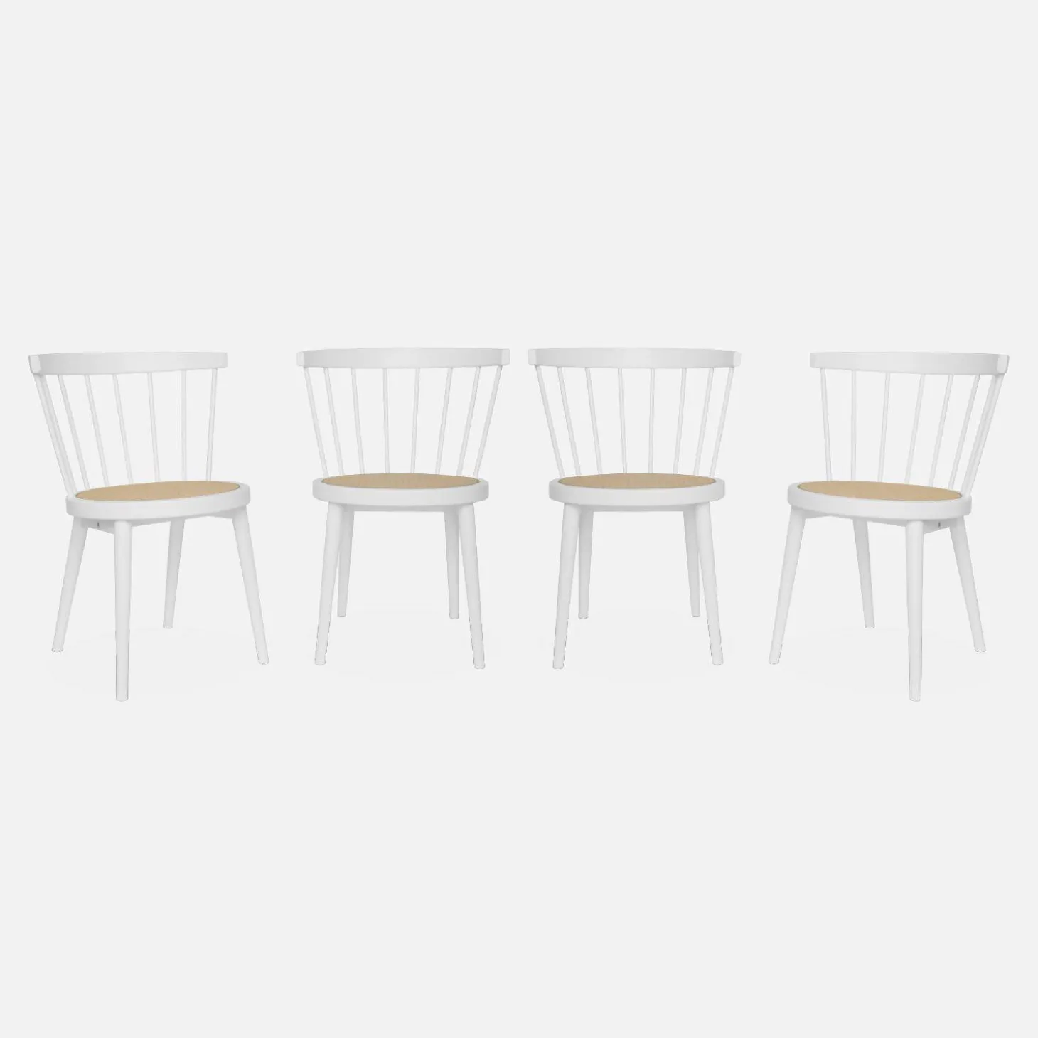 Houten en rotan stoelen (set van 4)