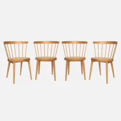 Houten en rotan stoelen (set van 4)