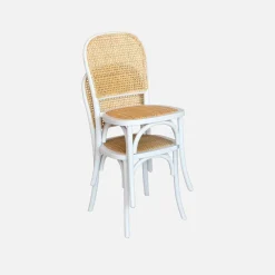 Houten en rotan vintage stoelen (set van 4)