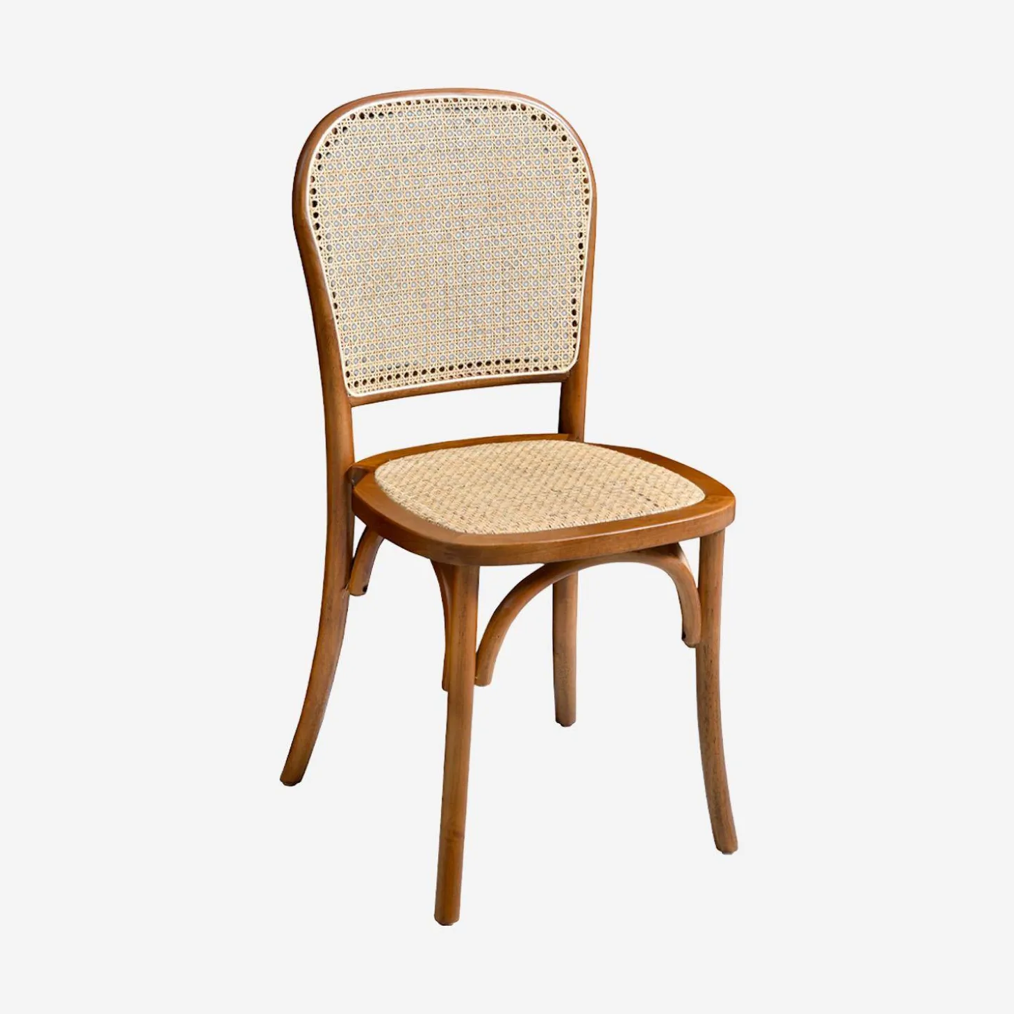 Houten en rotan vintage stoelen (set van 4)