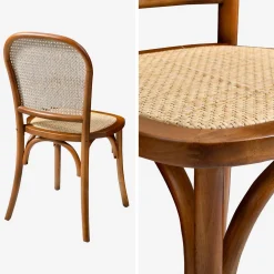 Houten en rotan vintage stoelen (set van 4)