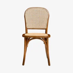 Houten en rotan vintage stoelen (set van 4)