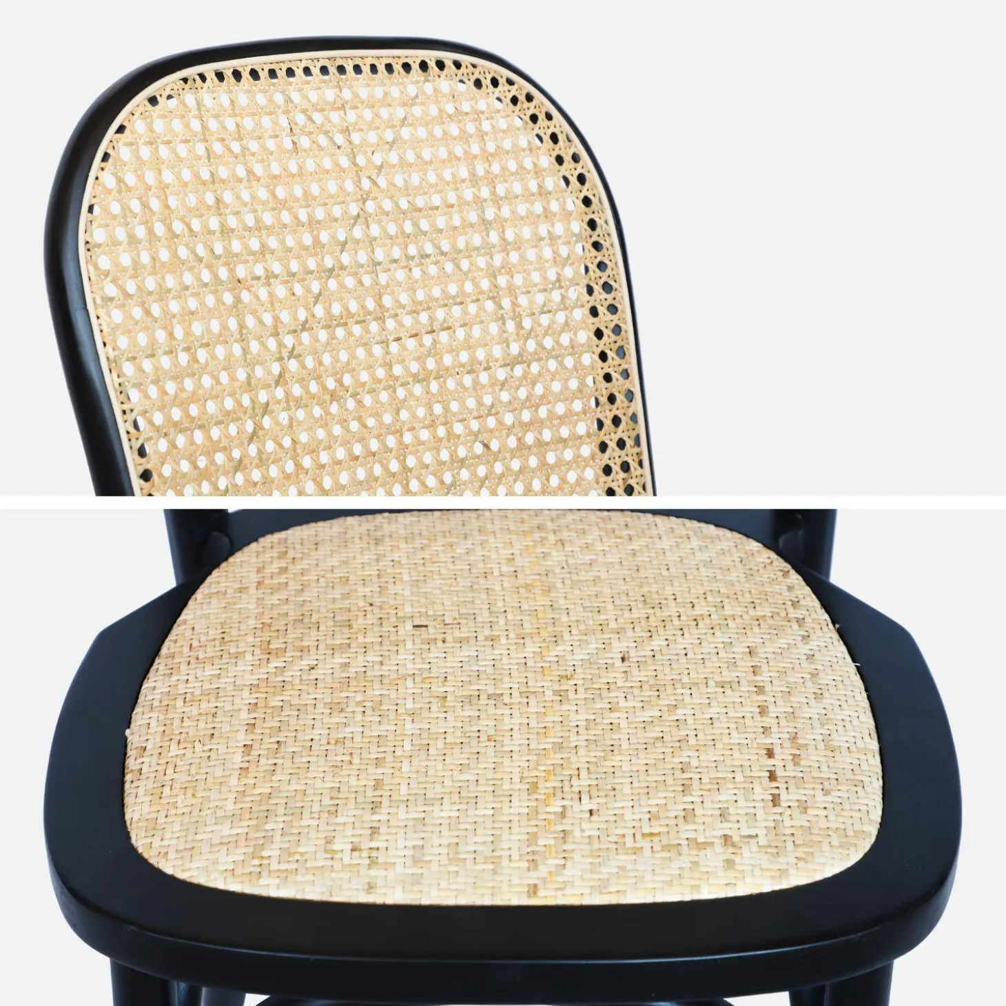 Houten en rotan vintage stoelen (set van 4)