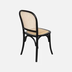 Houten en rotan vintage stoelen (set van 4)