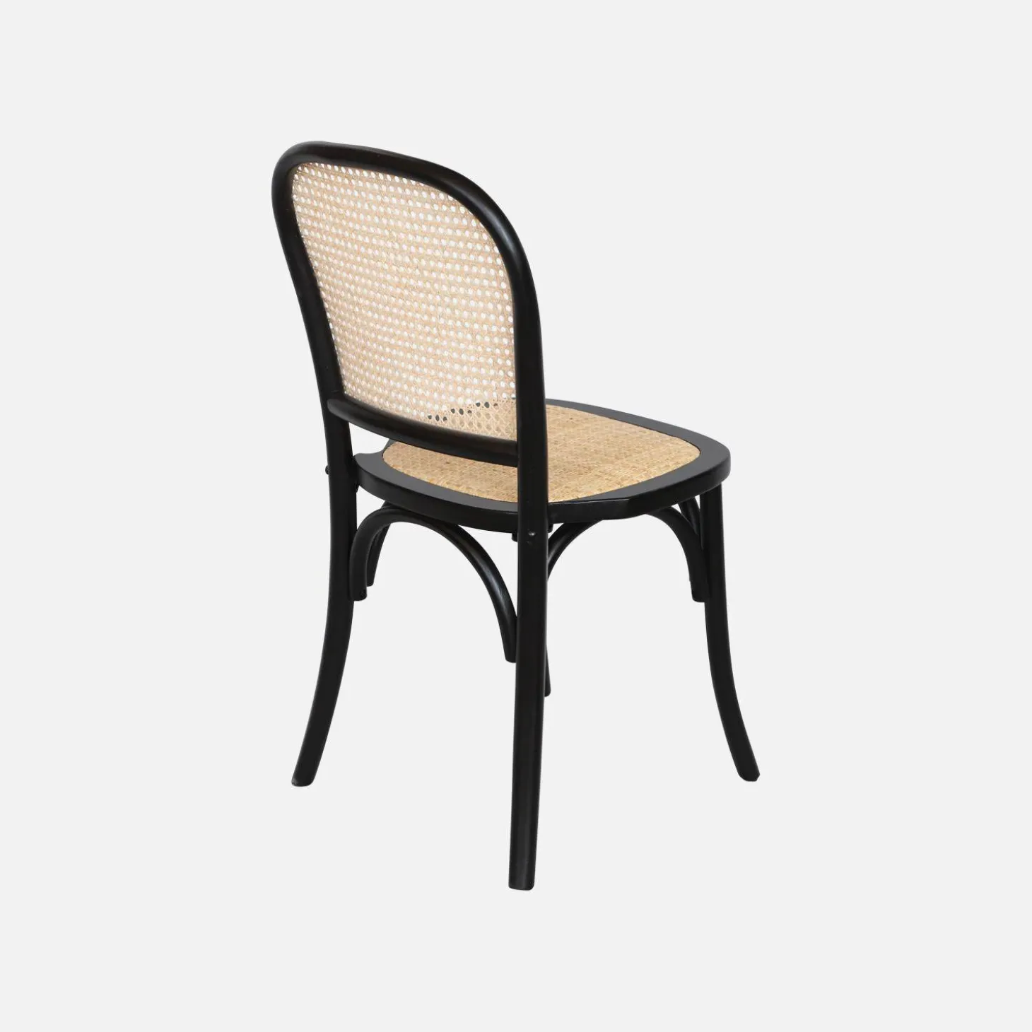 Houten en rotan vintage stoelen (set van 4)