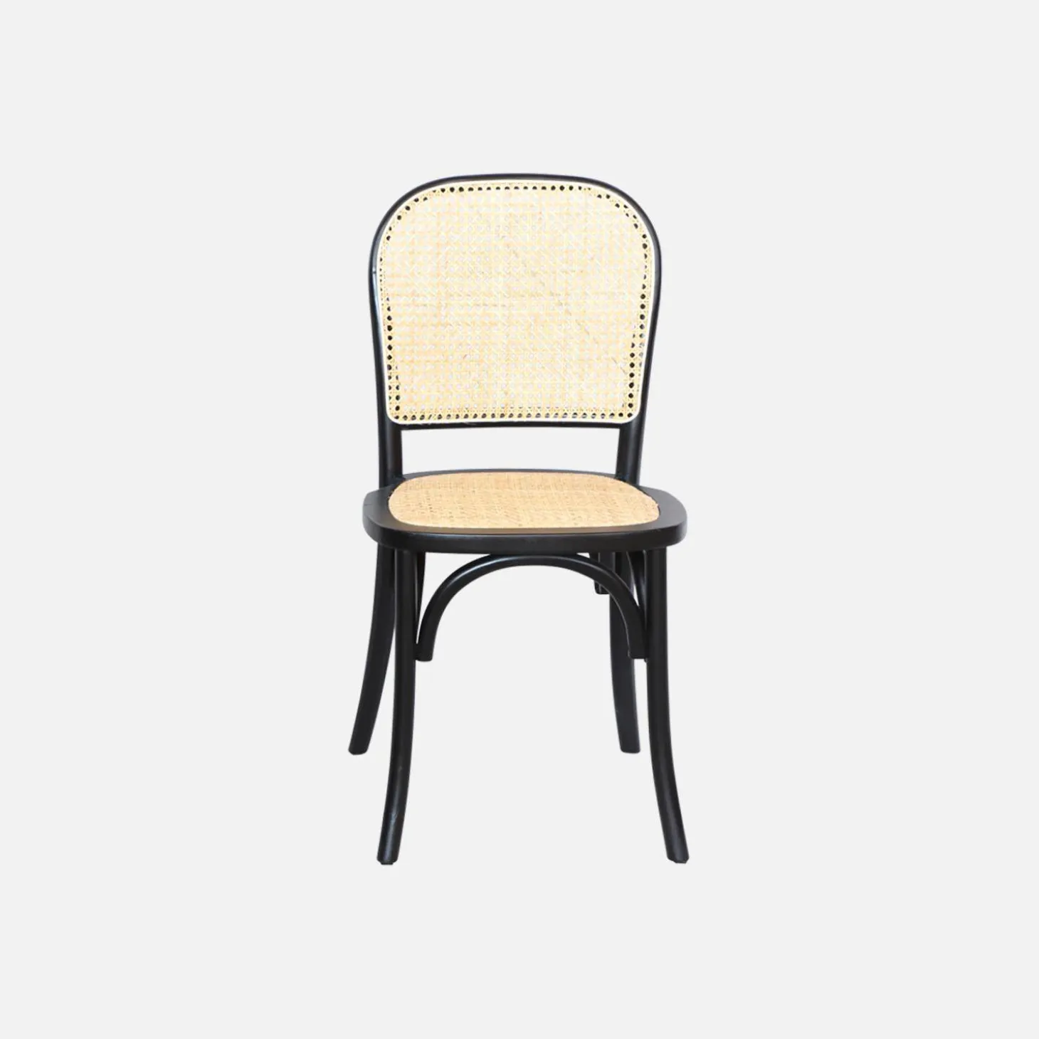 Houten en rotan vintage stoelen (set van 4)