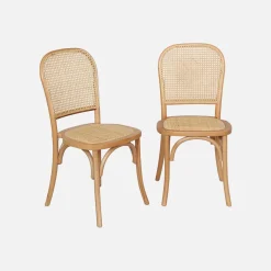 Houten en rotan vintage stoelen (set van 2)