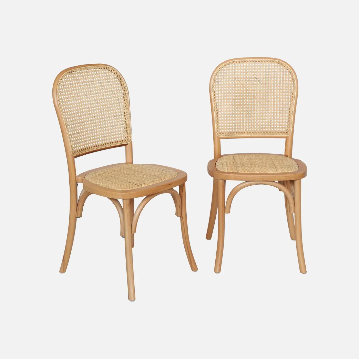 Houten en rotan vintage stoelen (set van 2)