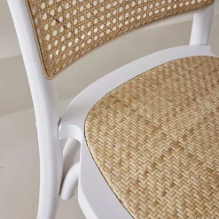 Houten en rotan vintage stoelen (set van 2)