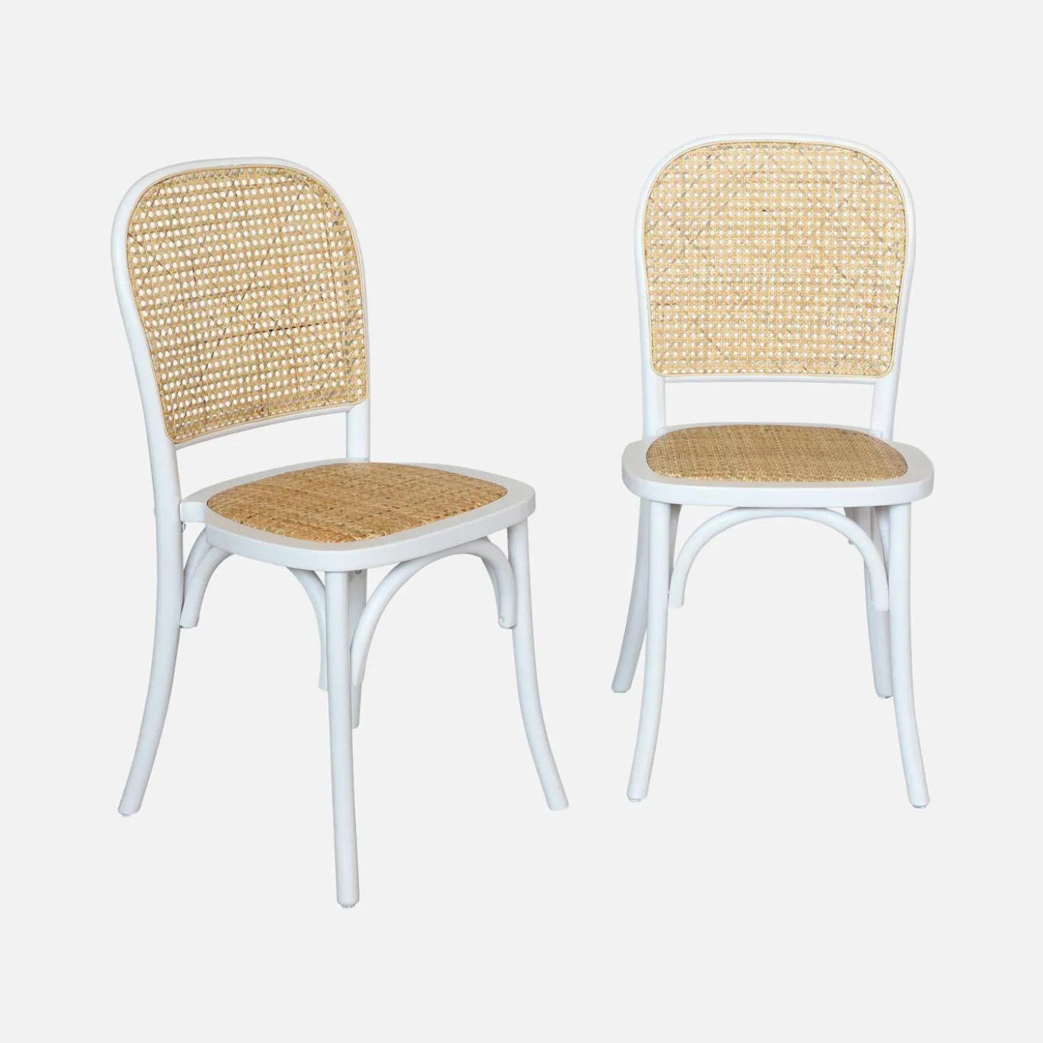Houten en rotan vintage stoelen (set van 2)