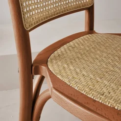 Houten en rotan vintage stoelen (set van 2)